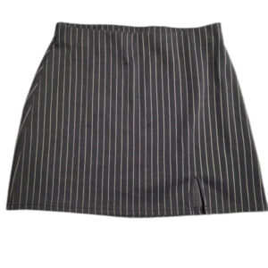 SO Women’s M Gray White Stripe Mini Skirt Front Slit Stretch Casual